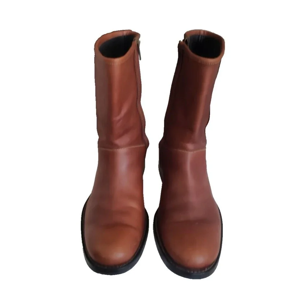 Cole Haan Maurice C06704 Mens 11.5 Brown Leather Side Zip Moto Biker Boots Chunk